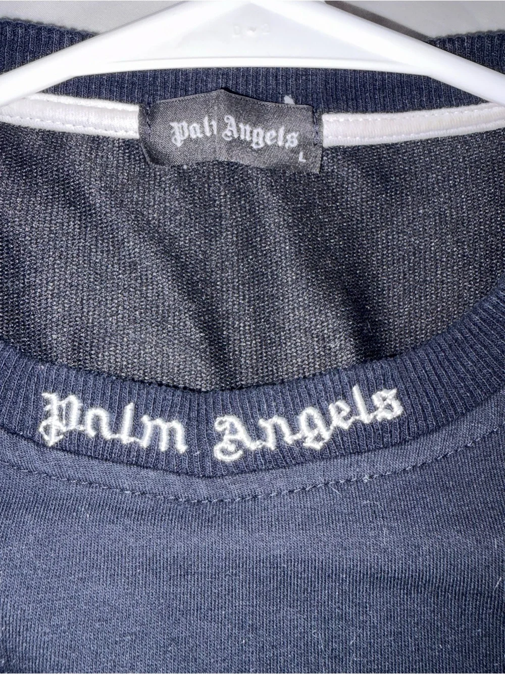 Palm Angels Navy Crewneck with White Logo Embroidery